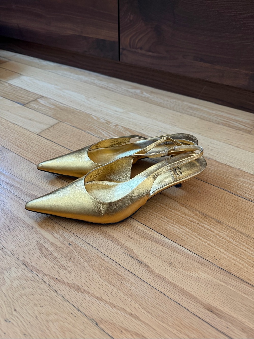 Jeffrey Campbell Metallic Gold Pointed Slingback Mules